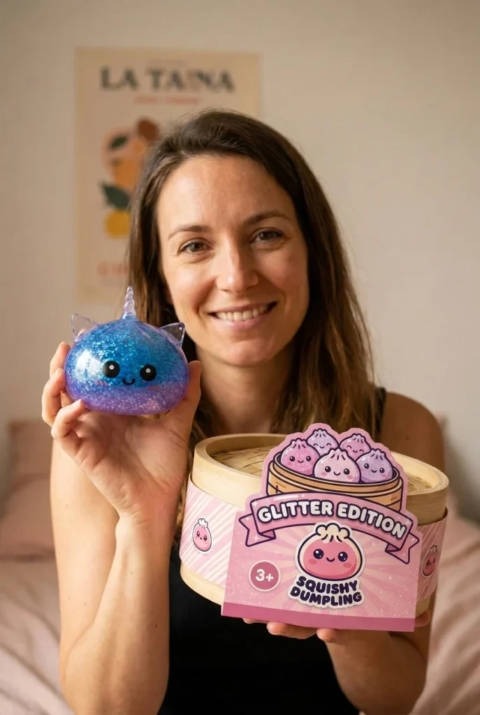Dumpling Squishy Jednorożec Glitter Niebieski z pudełkiem
