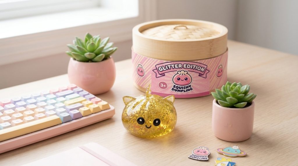 Dumpling Squishy Jednorożec Glitter Złoty w codziennej aranżacji