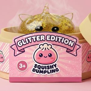 Dumpling Squishy Jednorożec Glitter Złoty w bambusowym koszyku