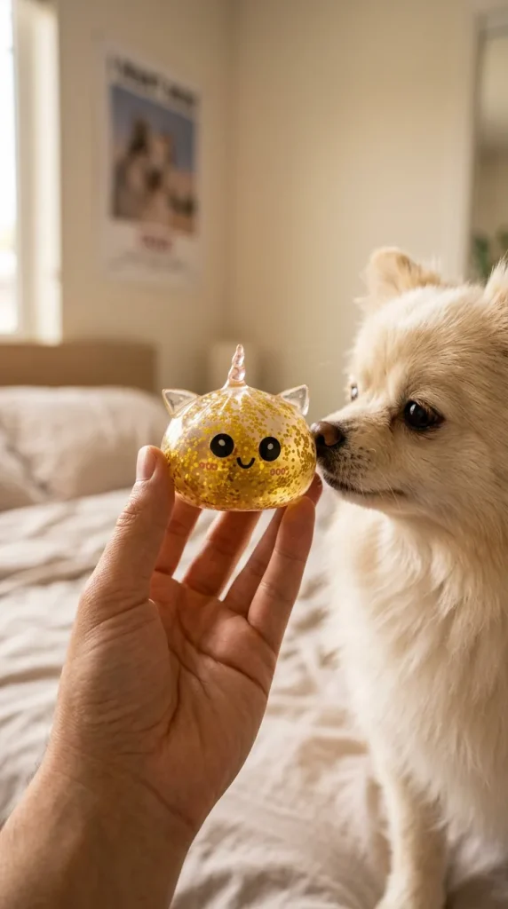 Dumpling Squishy Jednorożec Glitter Złoty z pluszakiem