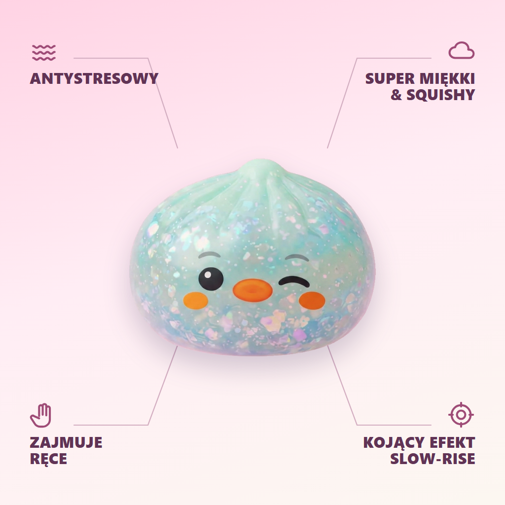 Dumpling Squishy Pingwin Mrożona Mięta infografika: najważniejsze zalety