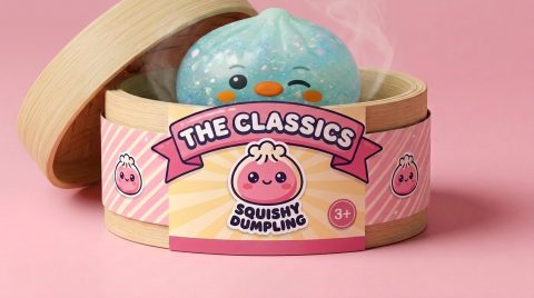 Dumpling Squishy Pingwin Mrożona Mięta w bambusowym koszyku