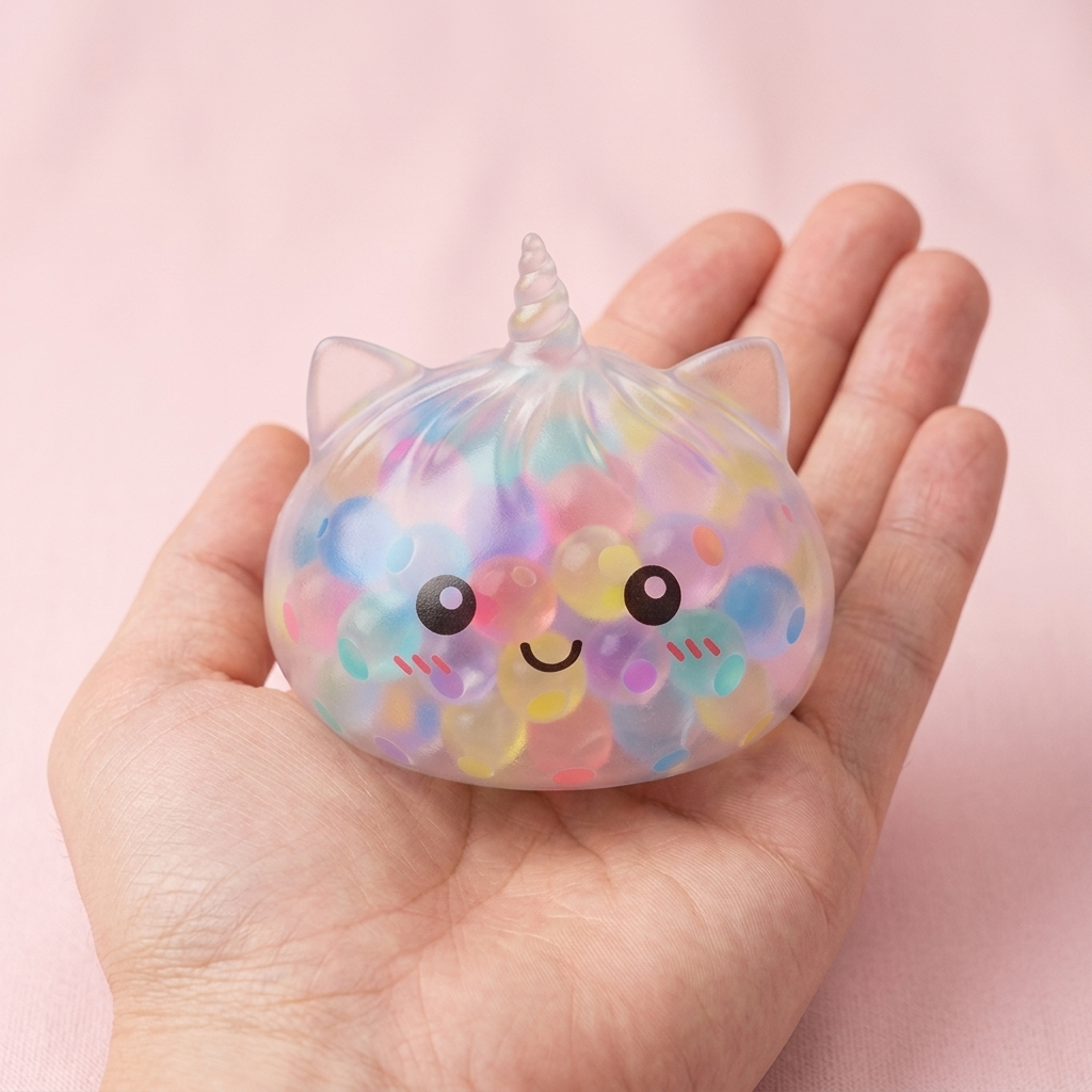 Squishy Dumpling Bubble Jednorożec Pastel w dłoni — porównanie rozmiaru