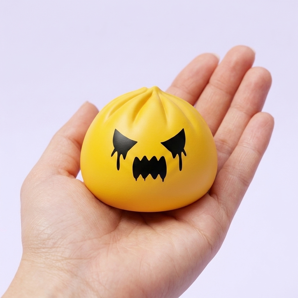 Squishy Dumpling Duch Mystery w dłoni — porównanie rozmiaru