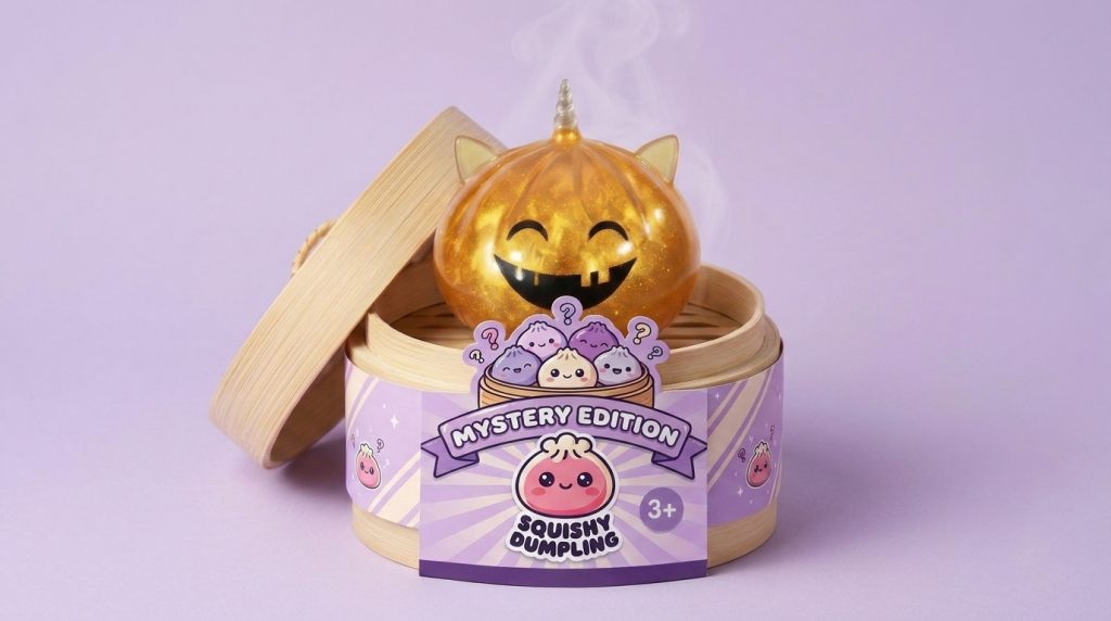 Dumpling Squishy Mystery Halloween Rogaty Jednorożec w bambusowym koszyku