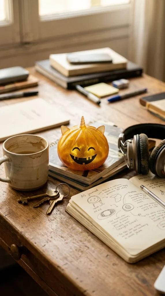 Dumpling Squishy Mystery Halloween Rogaty Jednorożec na biurku