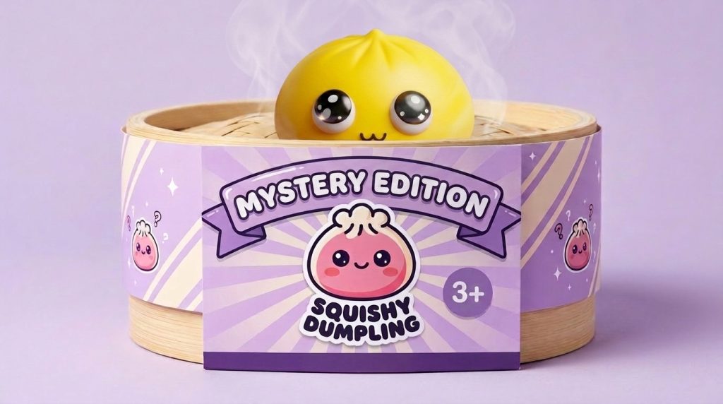 Dumpling Squishy Mystery Pop Wielkie Oczy w bambusowym koszyku