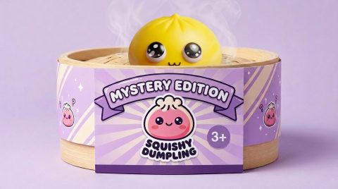 Dumpling Squishy Mystery Pop Wielkie Oczy w bambusowym koszyku