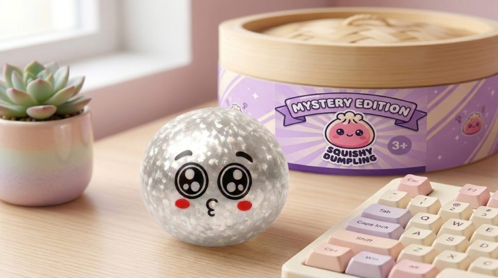 Squishy Dumpling Mystery Puppy Eyed w Koszyczku w codziennej aranżacji