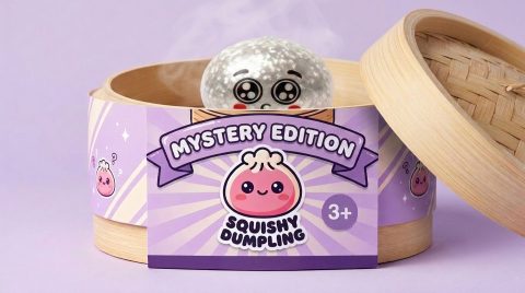 Squishy Dumpling Mystery Puppy Eyed w Koszyczku w bambusowym koszyku