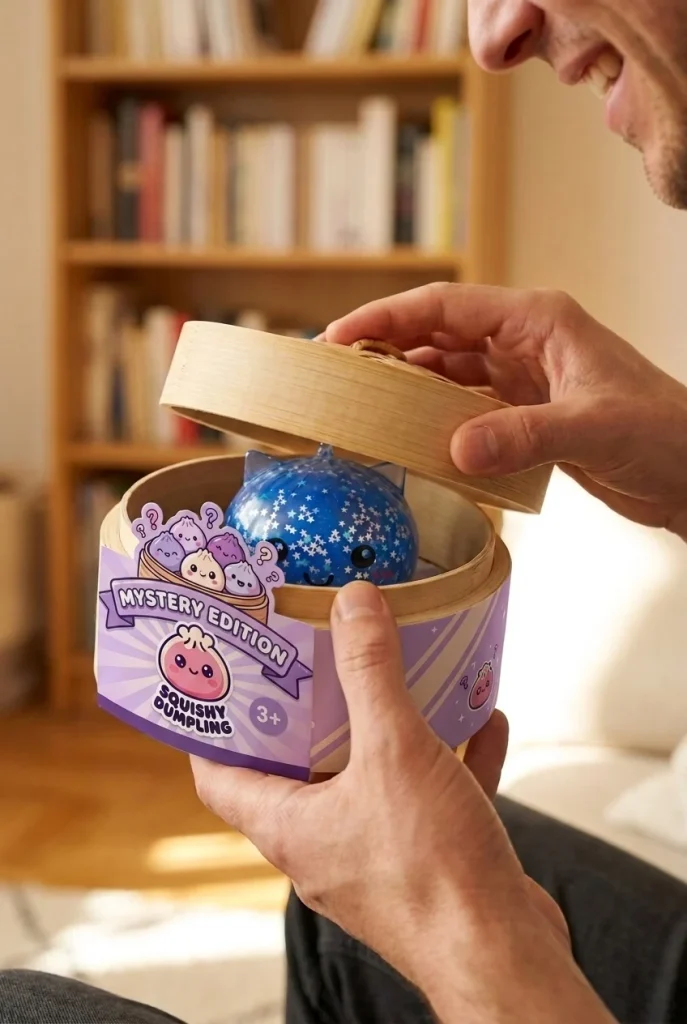 Squishy Dumpling Jednorożec Mystery Glitter podczas rozpakowywania