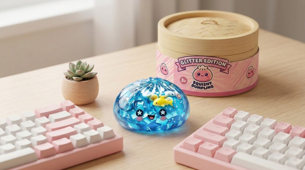 Squishy Dumpling Glitter Ocean Rafa Koralowa w codziennej aranżacji