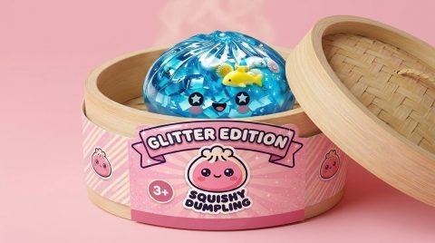 Squishy Dumpling Glitter Ocean Rafa Koralowa w bambusowym koszyku