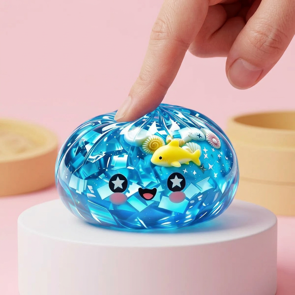 Squishy Dumpling Glitter Ocean Rafa Koralowa ściskany w dłoni