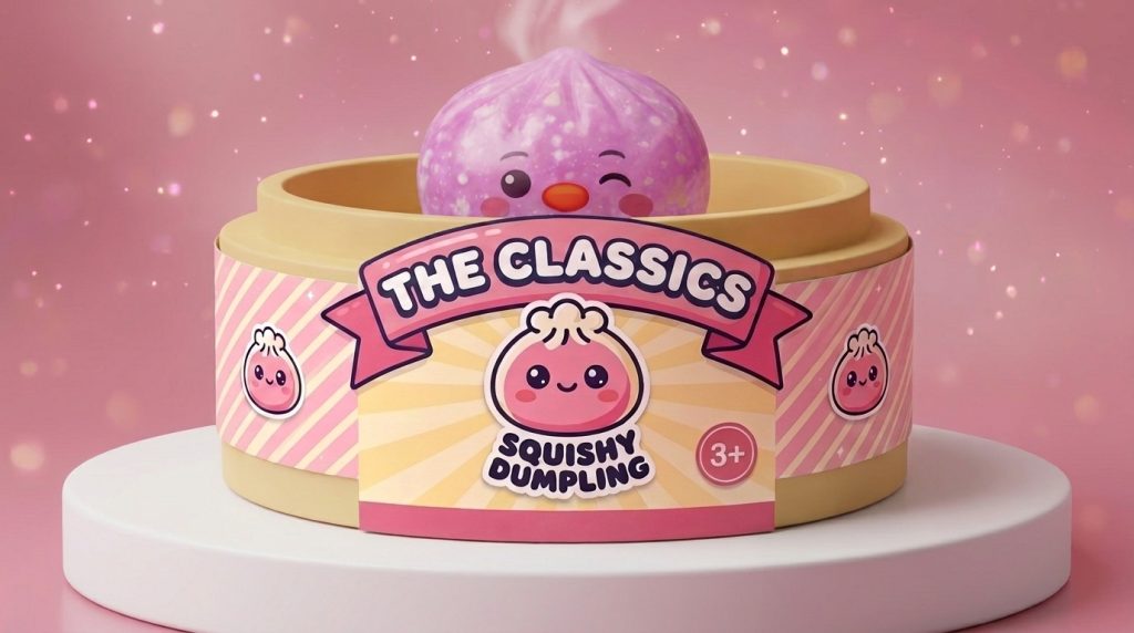 Squishy Dumpling Pingwin Cukierkowy Róż w bambusowym koszyku