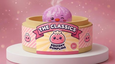 Squishy Dumpling Pingwin Cukierkowy Róż w bambusowym koszyku