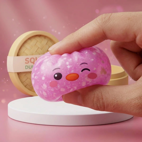 Squishy Dumpling Pingwin Cukierkowy Róż efekt slow-rise w akcji
