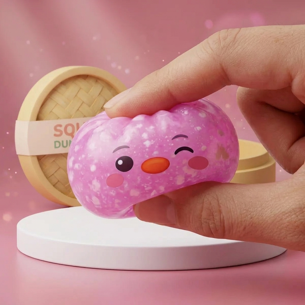 Squishy Dumpling Pingwin Cukierkowy Róż efekt slow-rise w akcji