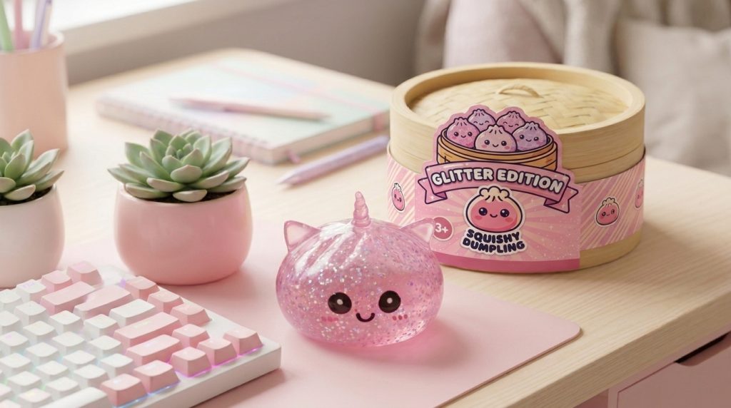 Dumpling Squishy Glitter Jednorożec Różowy w codziennej aranżacji