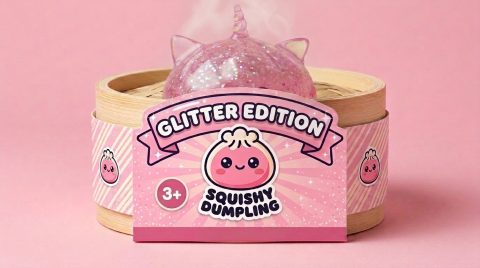 Dumpling Squishy Glitter Jednorożec Różowy w bambusowym koszyku