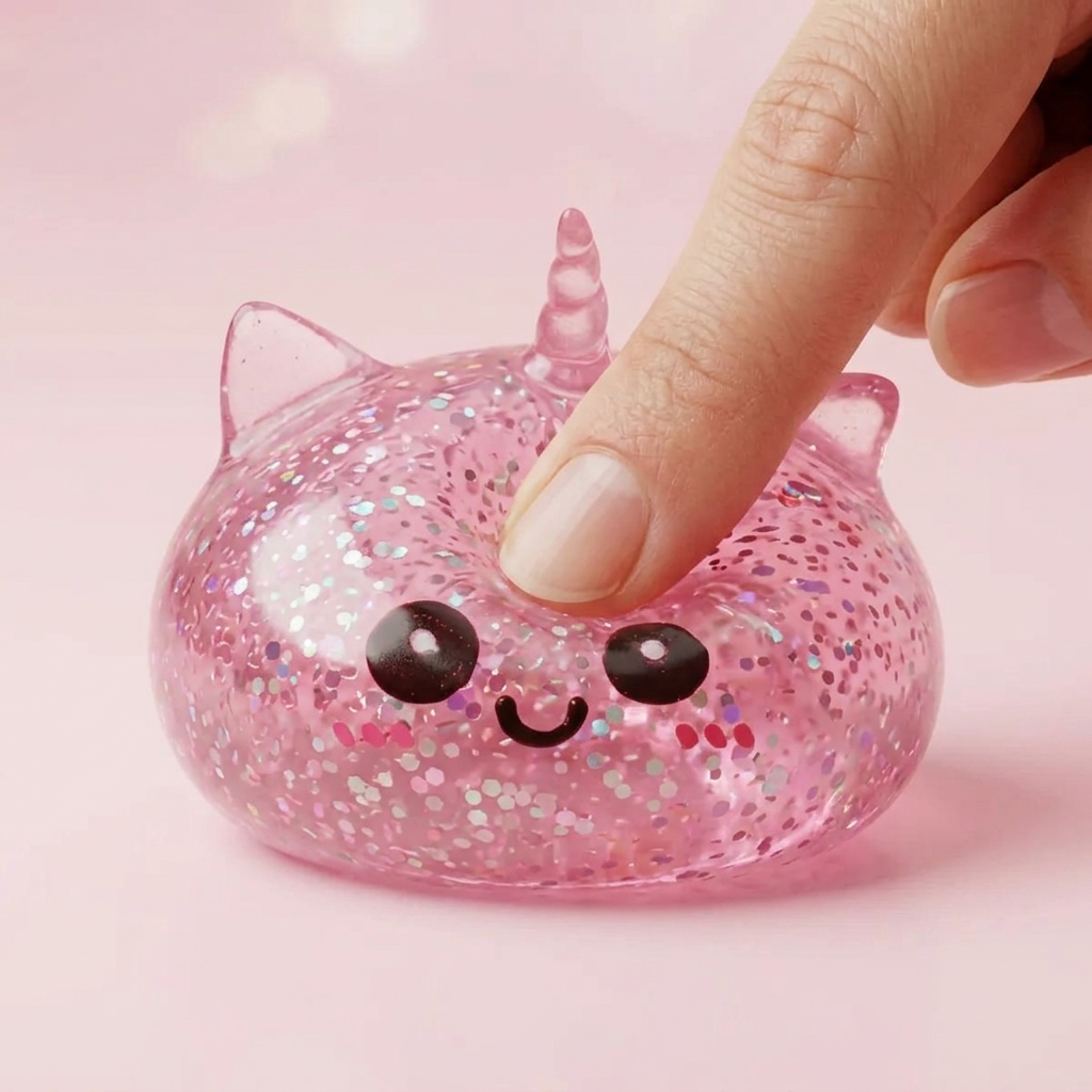 Dumpling Squishy Glitter Jednorożec Różowy efekt slow-rise w akcji