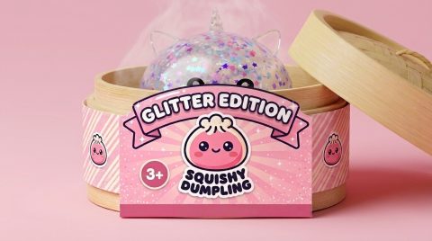 Dumpling Squishy Unicorn Sparkle Biały w bambusowym koszyku