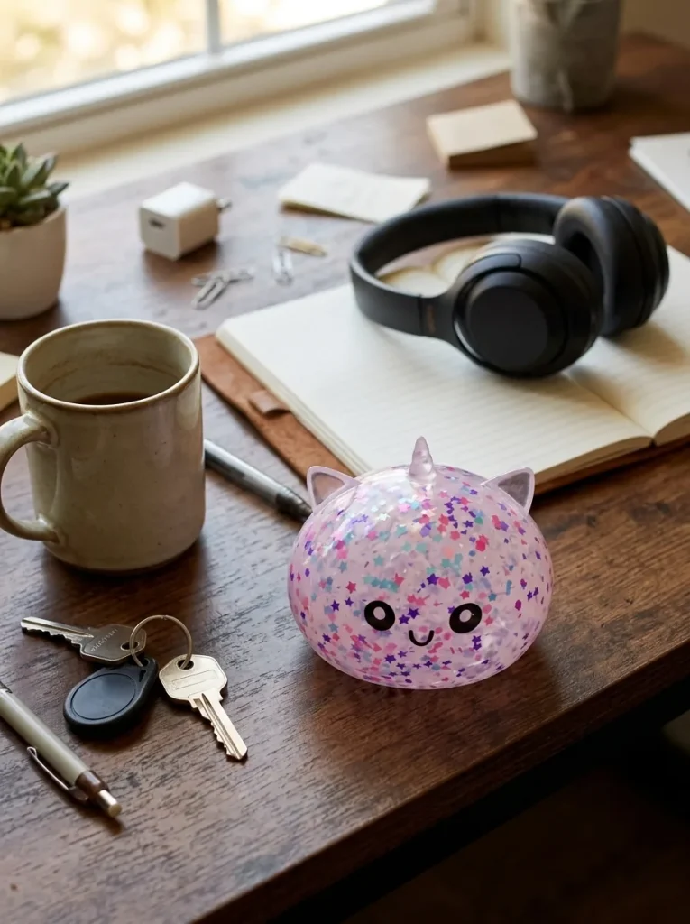 Dumpling Squishy Unicorn Sparkle Biały na biurku