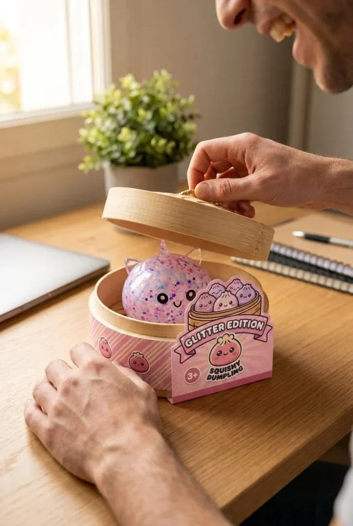 Dumpling Squishy Unicorn Sparkle Biały podczas rozpakowywania
