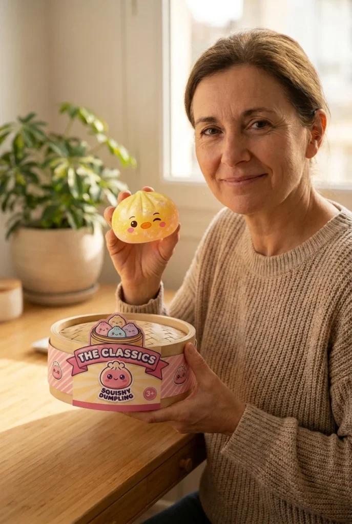 Dumpling Squishy Pingwin Żółty Maślany z pudełkiem