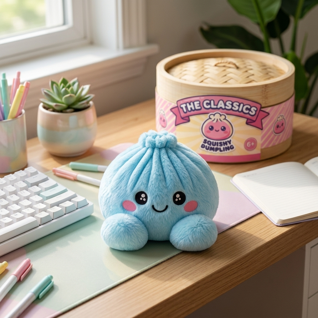 Dumpling Squishy Błękitny Pluszowy w codziennej aranżacji