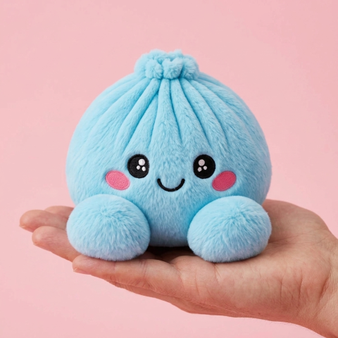 Dumpling Squishy Błękitny Pluszowy w dłoni — porównanie rozmiaru
