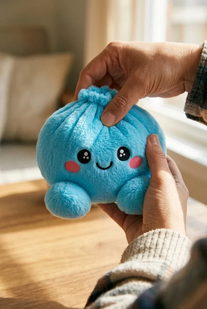 Dumpling Squishy Błękitny Pluszowy podczas ściskania