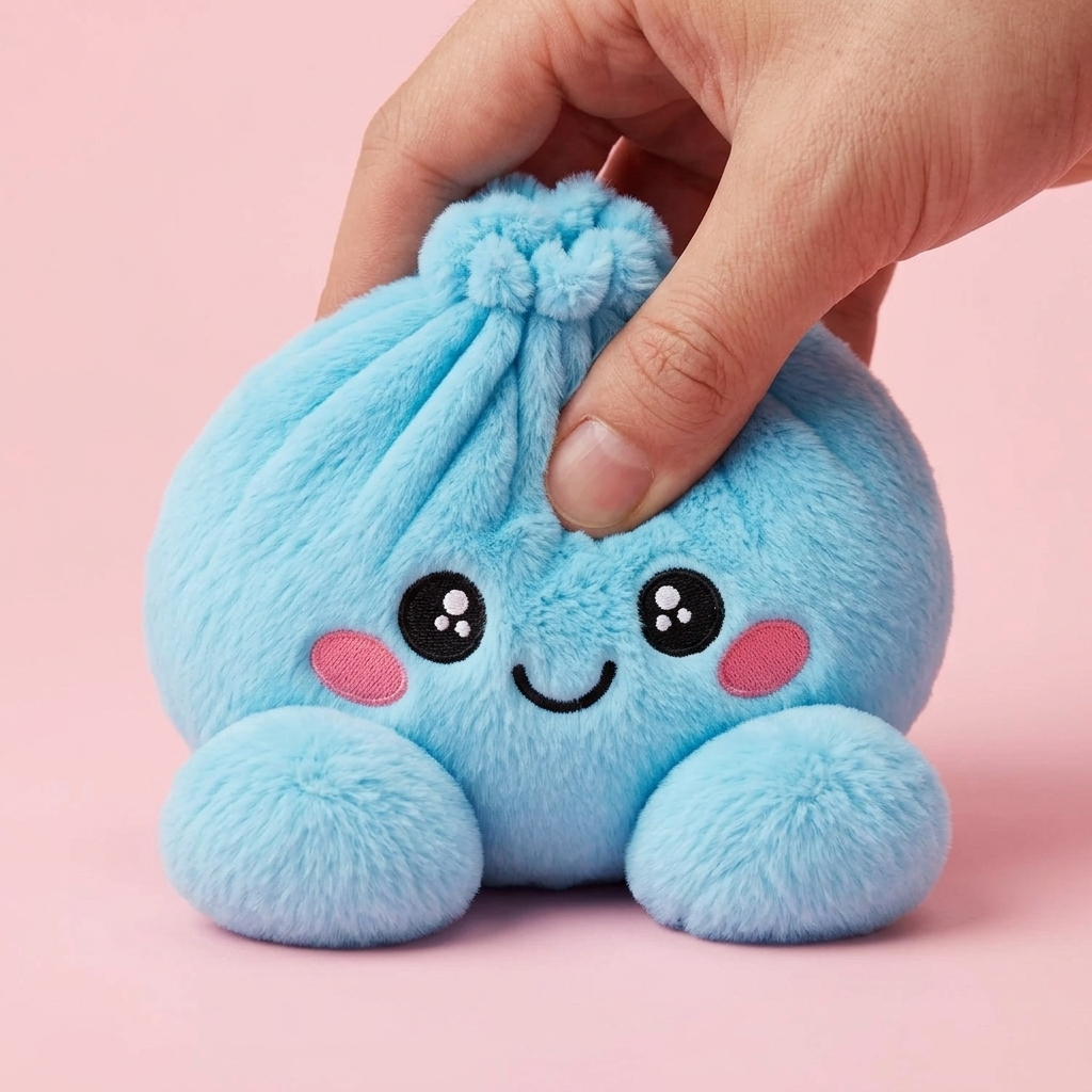 Dumpling Squishy Błękitny Pluszowy efekt slow-rise w akcji