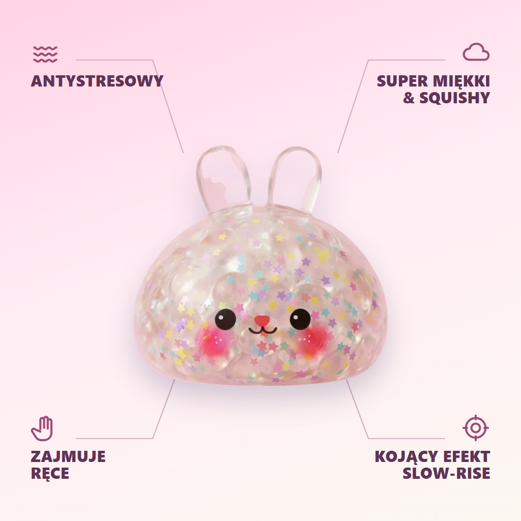 Bunny Dumpling Squishy Bąbelkowy infografika: najważniejsze zalety