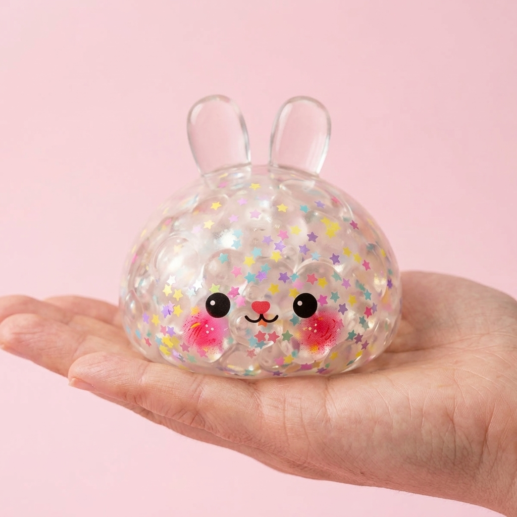 Bunny Dumpling Squishy Bąbelkowy w dłoni — porównanie rozmiaru