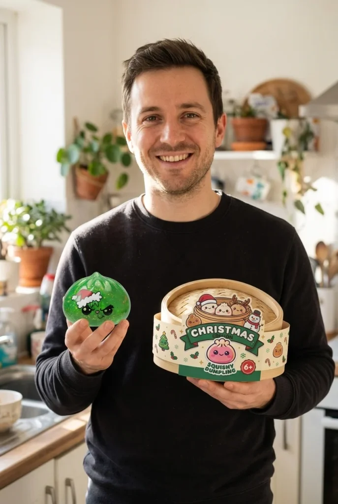 Glitter Dumpling Squishy Zielony Zrzęda Świąteczny z pudełkiem