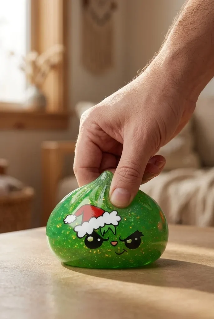 Glitter Dumpling Squishy Zielony Zrzęda Świąteczny podczas ściskania