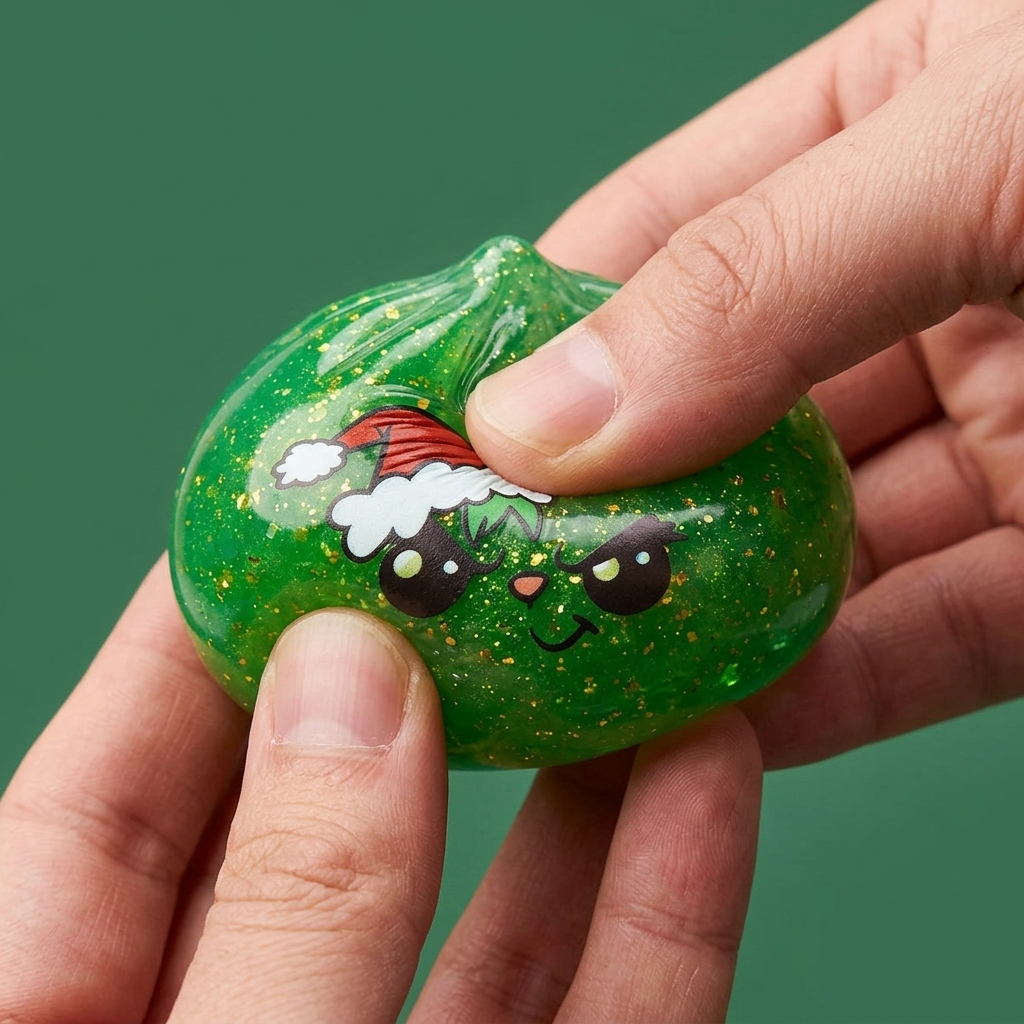 Glitter Dumpling Squishy Zielony Zrzęda Świąteczny efekt slow-rise w akcji