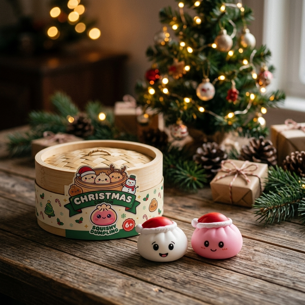 Dumpling Squishy Czapka Mikołaja Zestaw 4 szt w codziennej aranżacji