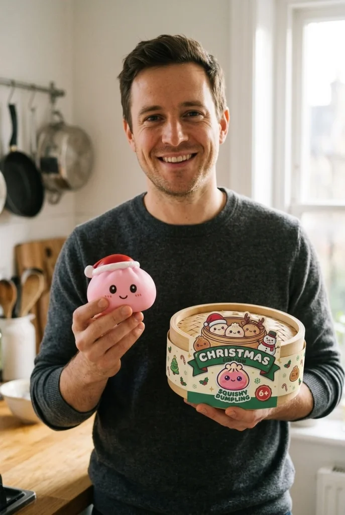 Dumpling Squishy Czapka Mikołaja Zestaw 4 szt z pudełkiem