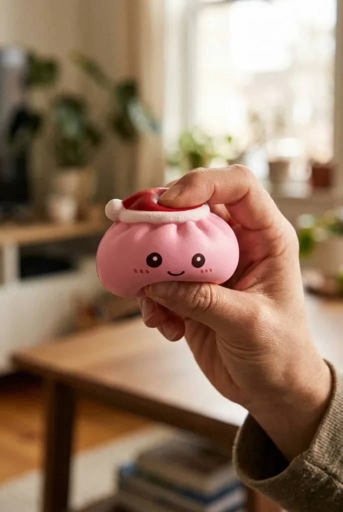 Dumpling Squishy Czapka Mikołaja Zestaw 4 szt podczas ściskania