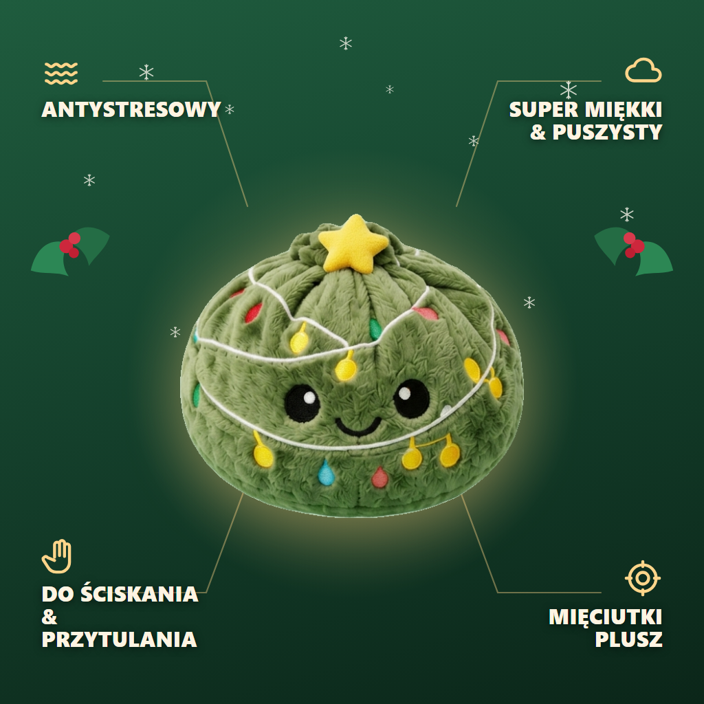 Dumpling Squishy Choinka ze Światełkami infografika: najważniejsze zalety
