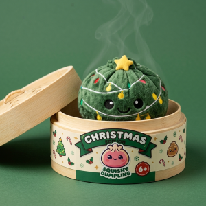 Dumpling Squishy Choinka ze Światełkami w bambusowym koszyku