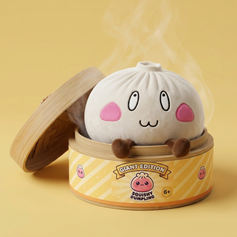 Giant Dumpling Squishy Wesoła Twarz w bambusowym koszyku
