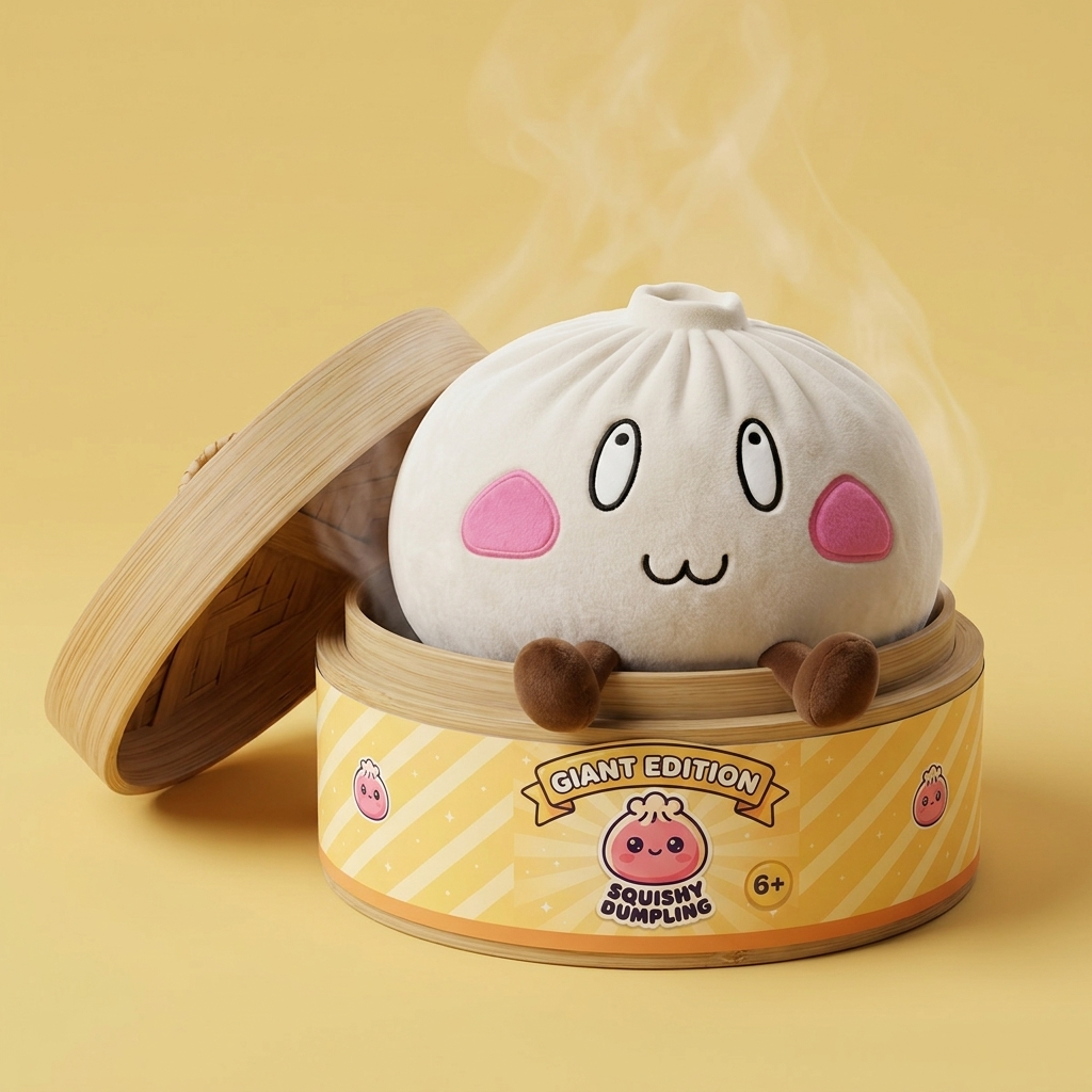 Giant Dumpling Squishy Wesoła Twarz w bambusowym koszyku