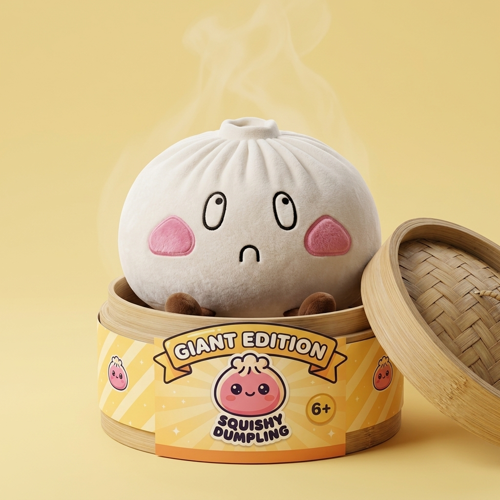 Squishy Dumpling Giant Sad Smutna Minka 28 cm w bambusowym koszyku