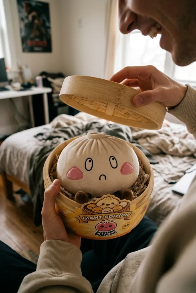 Squishy Dumpling Giant Sad Smutna Minka 28 cm podczas rozpakowywania
