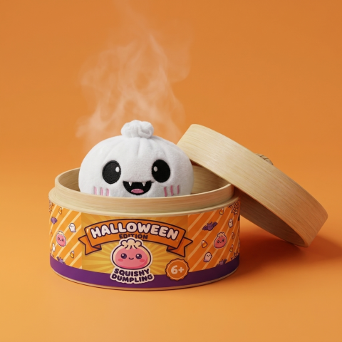 Ghost Dumpling Squishy Halloween Duszek w Blasku Księżyca w bambusowym koszyku