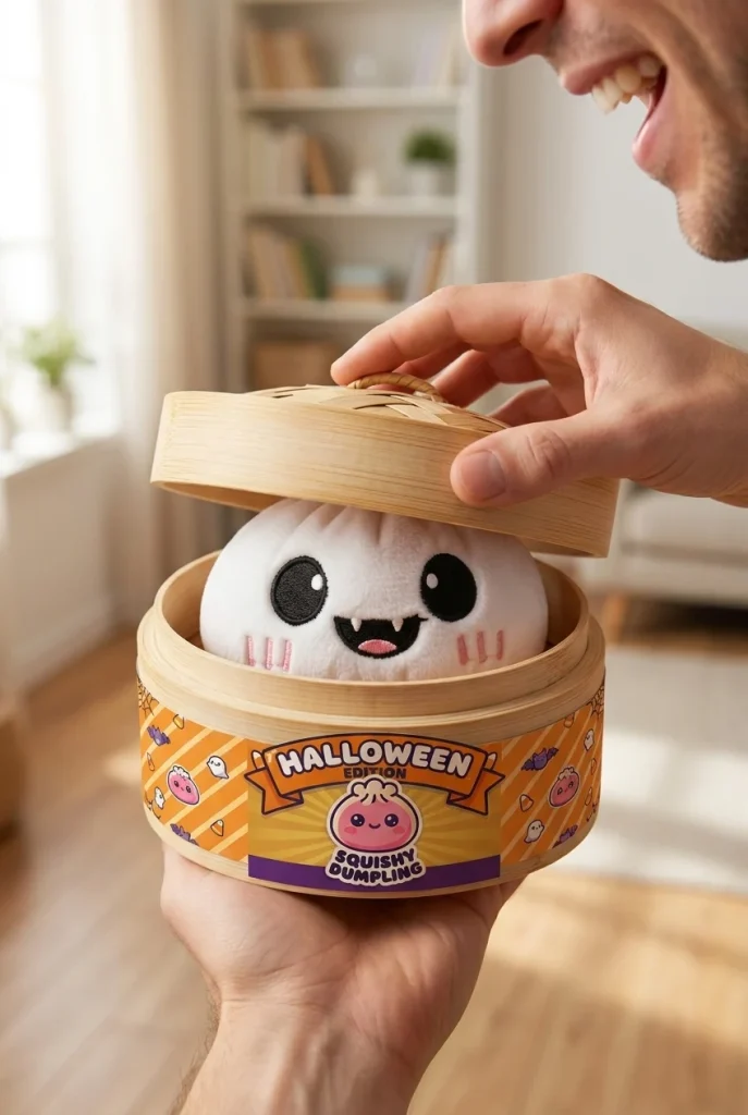 Ghost Dumpling Squishy Halloween Duszek w Blasku Księżyca podczas rozpakowywania