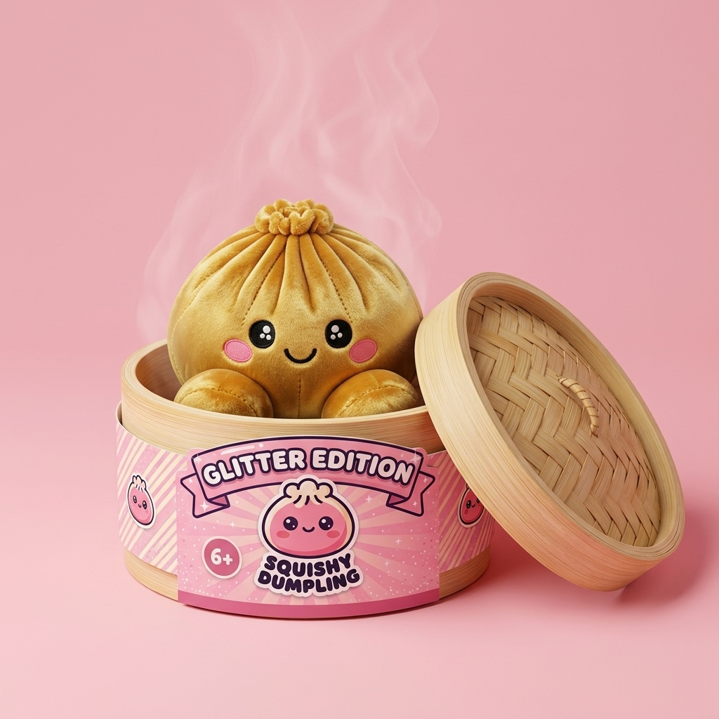 Squishy Dumpling Złoty Royal w bambusowym koszyku